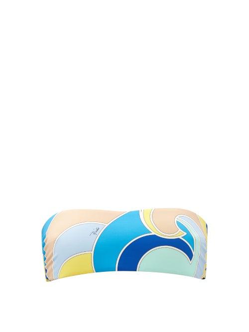 Matchesfashion.com Emilio Pucci - Quirimbas-print Bandeau Bikini Top - Womens - Blue Multi