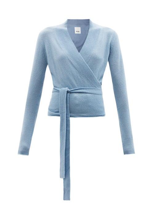 Allude - V-neck Wool-blend Wrap Cardigan - Womens - Blue