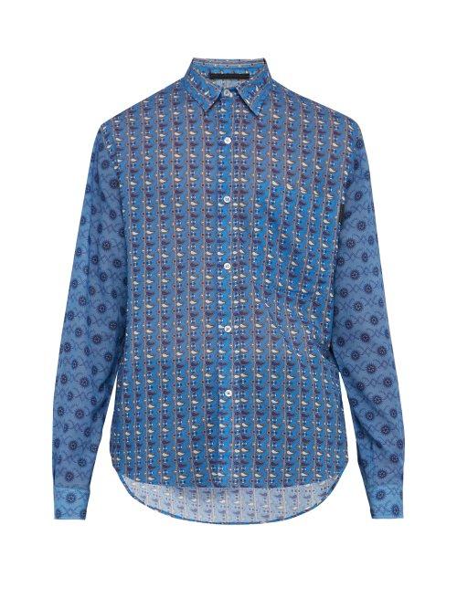 Matchesfashion.com Stella Mccartney - Paisley And Nautical Print Cotton Blend Shirt - Mens - Blue Multi