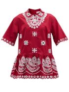 Matchesfashion.com Redvalentino - Sangallo-embroidered Cotton-blend Poplin Blouse - Womens - Red White