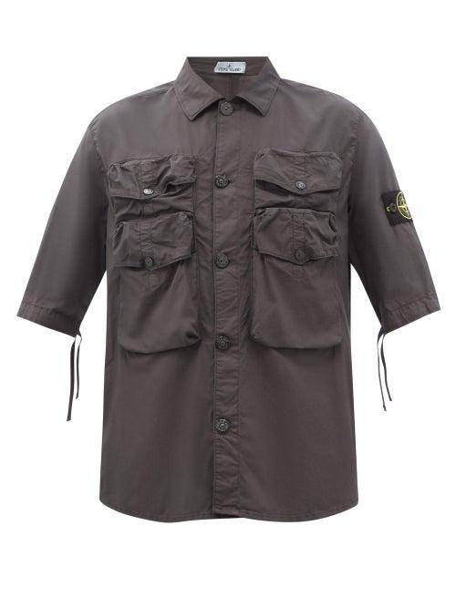 Stone Island - Short-sleeved Flap-pocket Cotton-blend Shirt - Mens - Grey
