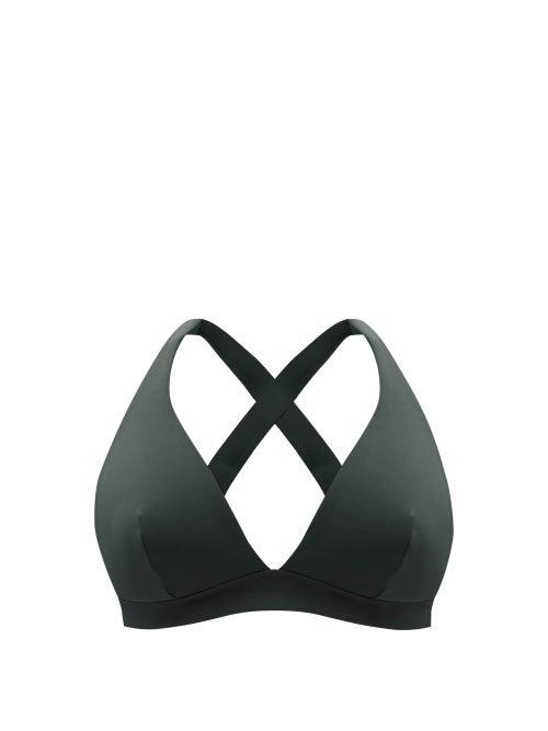 Matchesfashion.com Form And Fold - The Tri Crossover-back D-g Bikini Top - Womens - Dark Green