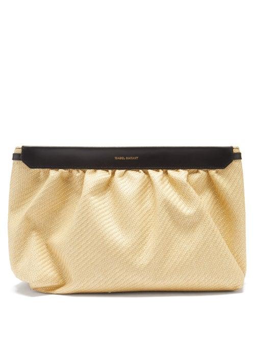 Isabel Marant - Luz Leather-trimmed Raffia Clutch - Womens - Beige Multi
