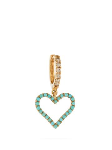 Rosa De La Cruz - Heart-charm Diamond & Turquoise 18kt Gold Earrings - Womens - Blue Multi