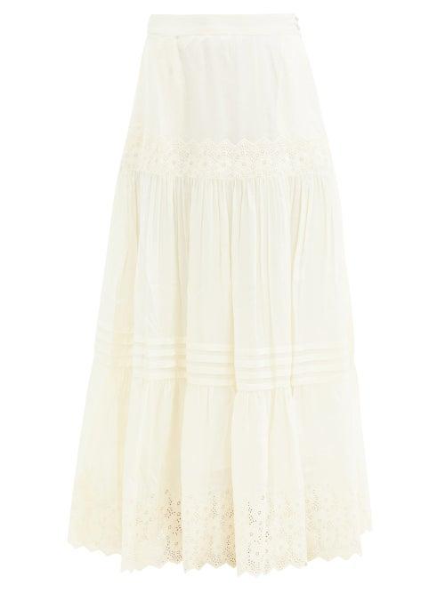 Matchesfashion.com Mimi Prober - Kate Embroidered Organic-silk Maxi Skirt - Womens - Ivory