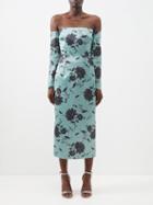 Emilia Wickstead - Melina Off-the-shoulder Floral-print Satin Dress - Womens - Green Black