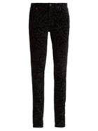 Matchesfashion.com Saint Laurent - Flocked Velvet Leopard Print Jeans - Womens - Black