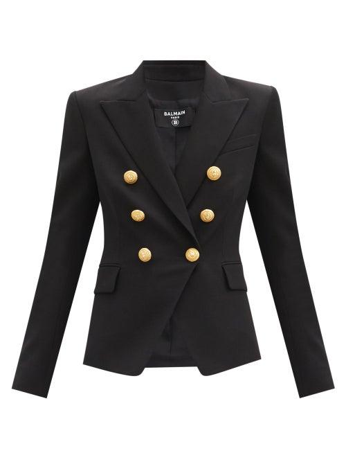 Matchesfashion.com Balmain - Double-breasted Cotton-twill Blazer - Womens - Black