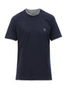 Matchesfashion.com Brunello Cucinelli - Logo-embroidered Layered Cotton T-shirt - Mens - Navy