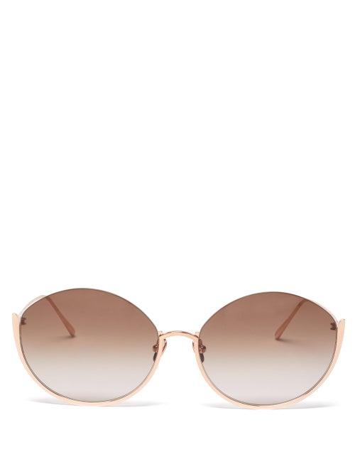 Matchesfashion.com Linda Farrow - Rae 18kt Rose-gold Plated Titanium Sunglasses - Womens - Brown