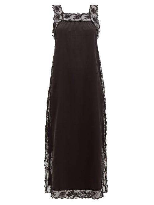 Matchesfashion.com Sir - Aries Lace-trimmed Silk Slip Dress - Womens - Black