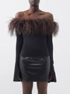 16arlington - Orion Feather-trim Off-the-shoulder Top - Womens - Black Brown
