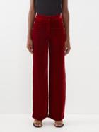 Stella Mccartney - High-rise Velvet Straight-leg Suit Trousers - Womens - Red
