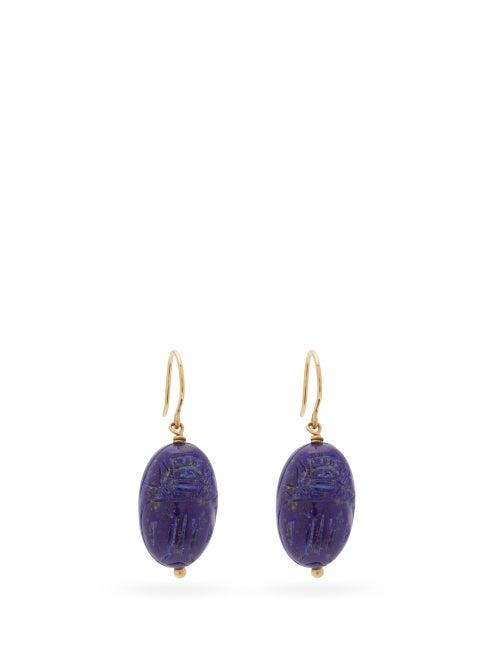Matchesfashion.com Aurlie Bidermann Fine Jewellery - Scarab Lapis Lazuli & 18kt Gold Drop Earrings - Womens - Blue
