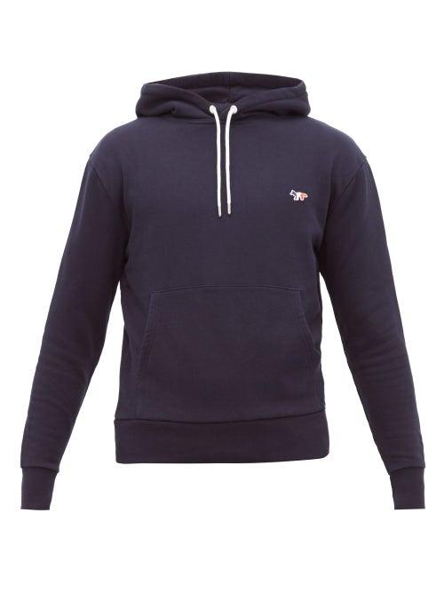 Matchesfashion.com Maison Kitsun - Fox Patch Cotton Hooded Sweatshirt - Mens - Navy