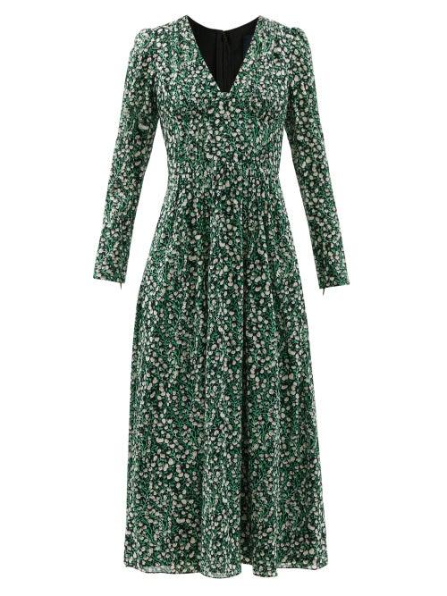 Ladies Rtw Julie De Libran - Goldie Floral-print Silk-georgette Midi Dress - Womens - Green Multi