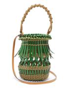 Matchesfashion.com Loewe - Fringes Open-work Leather Bucket Bag - Womens - Green Multi