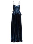 Matchesfashion.com Maria Lucia Hohan - Godiva Pleated Silk Blend Gown - Womens - Blue