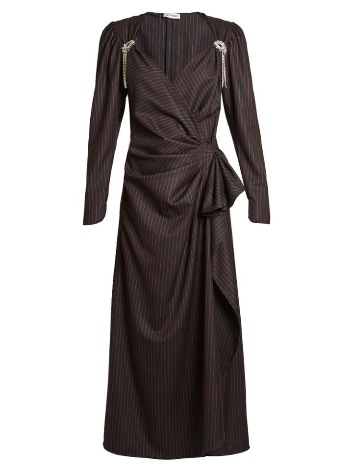 Attico Pat Pinstriped Midi Dress