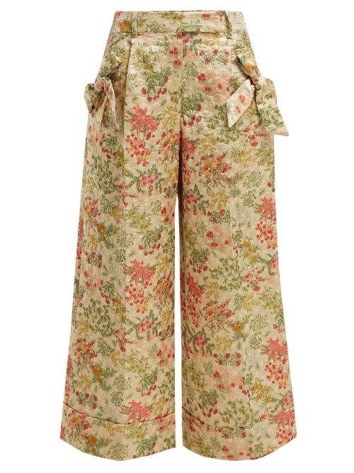 Matchesfashion.com Simone Rocha - Bow Trim Floral Brocade Trousers - Womens - Green Multi