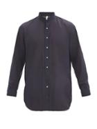 Matchesfashion.com Aldo Maria Camillo - Albini Double-cuff Silk Shirt - Mens - Dark Blue