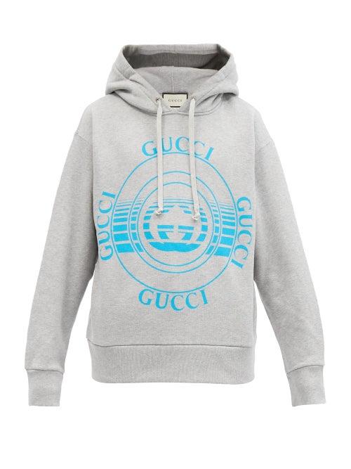 Matchesfashion.com Gucci - Gg-disc Print Cotton-jersey Hooded Sweatshirt - Mens - Grey