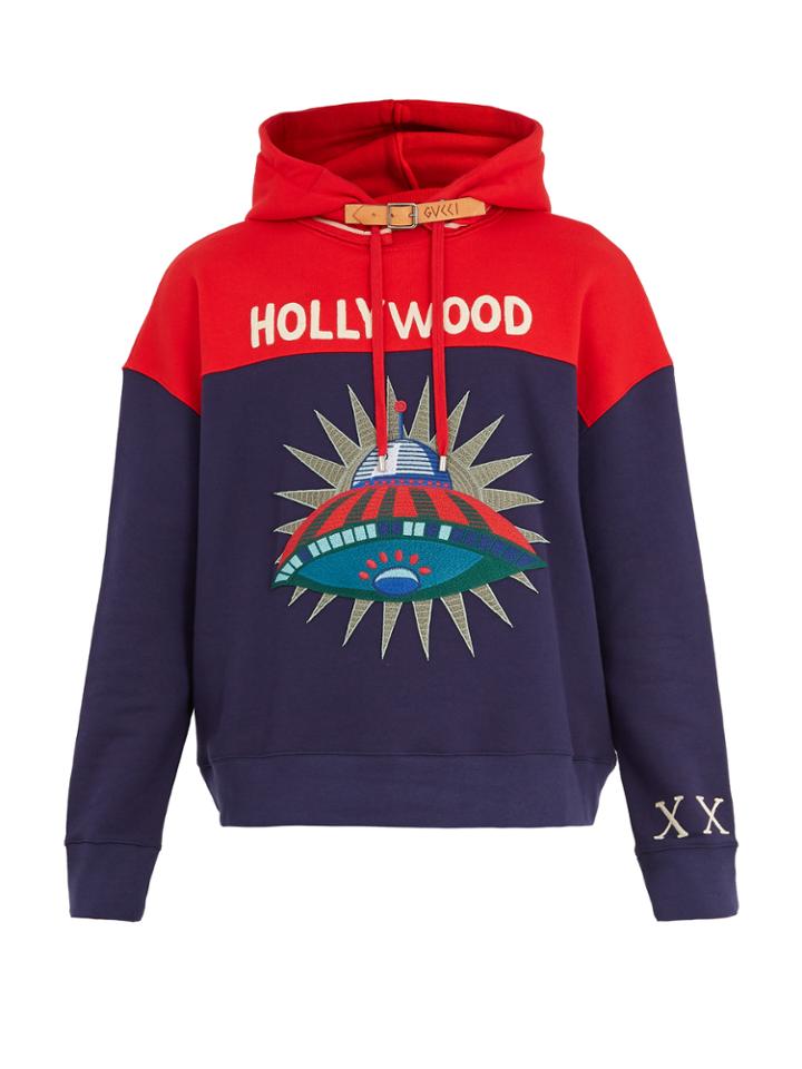 Gucci Hooded Spaceship-appliqu Cotton Sweatshirt