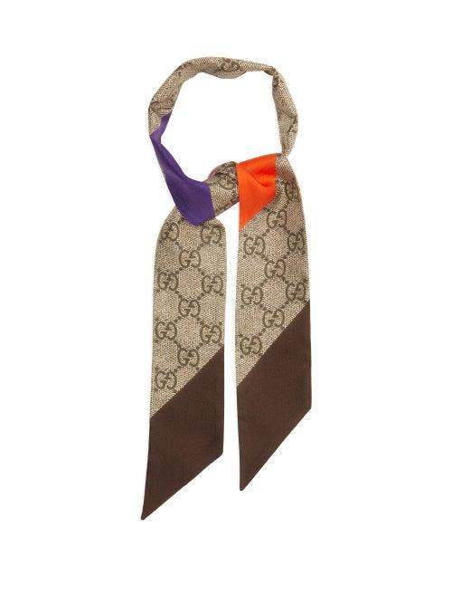 Gucci - Colour-block And Gg-print Silk-twill Scarf - Womens - Beige Multi