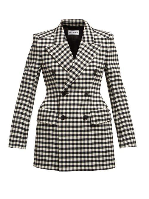 Matchesfashion.com Balenciaga - Vichy Double Breasted Checked Hourglass Jacket - Womens - Black White