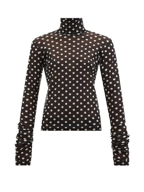 Noir Kei Ninomiya - High-neck Polka-dot Tulle Top - Womens - Black