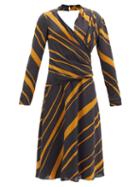 Matchesfashion.com Proenza Schouler - Surplice-neck Striped Crepe De Chine Midi Dress - Womens - Khaki Multi