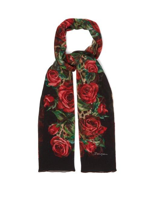 Matchesfashion.com Dolce & Gabbana - Floral Leopard Print Scarf - Womens - Red