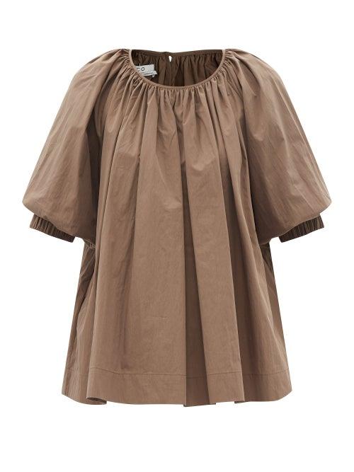 Ladies Rtw Co - Puff-sleeve Cotton-blend Poplin Top - Womens - Brown