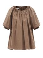 Ladies Rtw Co - Puff-sleeve Cotton-blend Poplin Top - Womens - Brown