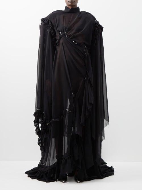 Balenciaga - Safety-pin Ruffled Chiffon Dress - Womens - Black