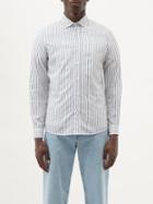 Brunello Cucinelli - Striped Cotton-blend Poplin Shirt - Mens - Blue
