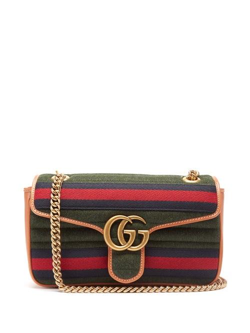 Gucci - Gg Marmont Striped Wool And Leather Shoulder Bag - Womens - Navy Multi