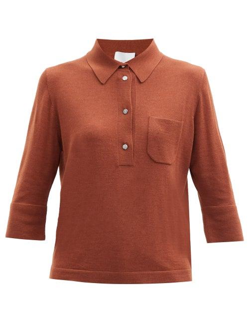 Matchesfashion.com Allude - Point-collar Cropped-sleeve Wool-blend Sweater - Womens - Camel