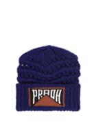 Matchesfashion.com Prada - Logo Intarsia Wool Beanie Hat - Womens - Blue