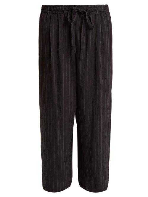 Matchesfashion.com Vince - Wide Leg Pin Striped Tie Waist Trousers - Womens - Navy