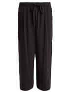 Matchesfashion.com Vince - Wide Leg Pin Striped Tie Waist Trousers - Womens - Navy
