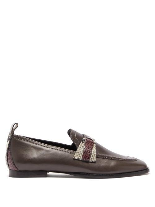 Matchesfashion.com Isabel Marant - Python Effect Leather Loafers - Womens - Dark Grey