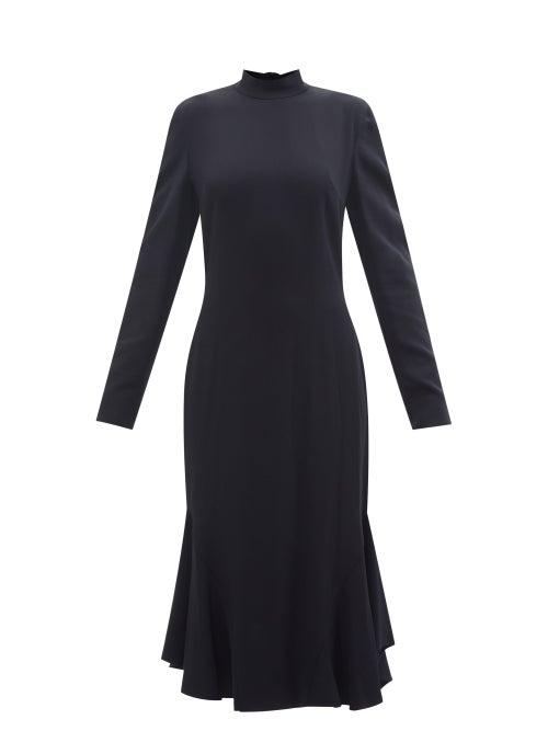 Tom Ford - Flounced-hem Crepe Midi Dress - Womens - Black