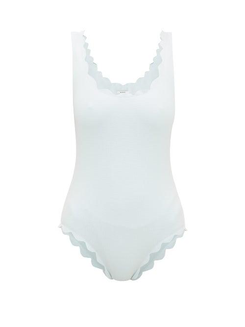 Matchesfashion.com Marysia - Palm Springs Scallop-edged Swimsuit - Womens - Light Blue