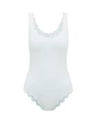 Matchesfashion.com Marysia - Palm Springs Scallop-edged Swimsuit - Womens - Light Blue