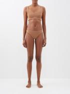 Hunza G - Xandra Square-neck Crinkle-knit Bikini - Womens - Brown