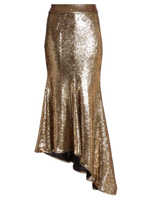 Matchesfashion.com Alexandre Vauthier - Asymmetric Sequinned Midi Skirt - Womens - Gold