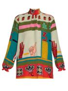 Valentino Counting-print Tie-neck Crepe De Chine Blouse