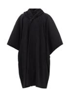 Homme Pliss Issey Miyake - Shawl-collar Technical-pleated Hooded Overcoat - Mens - Black