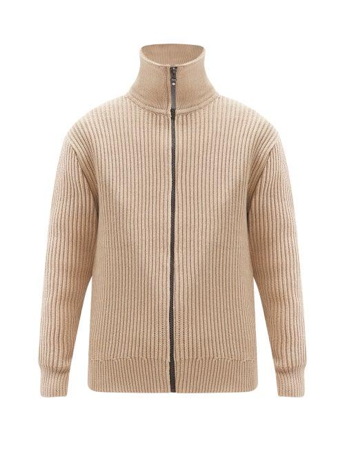 Matchesfashion.com Acne Studios - High-neck Cotton-blend Ribbed-knit Cardigan - Mens - Light Beige